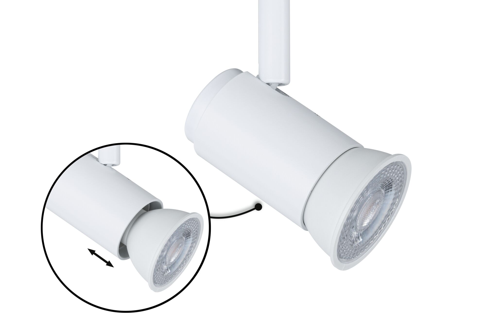 Weißer LED-Strahler aus Metall mit verstellbarem Leuchtenkopf für flexible Beleuchtung.