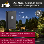 Détecteur de mouvement noir avec capteur crépusculaire intégré pour éclairage extérieur automatisé
