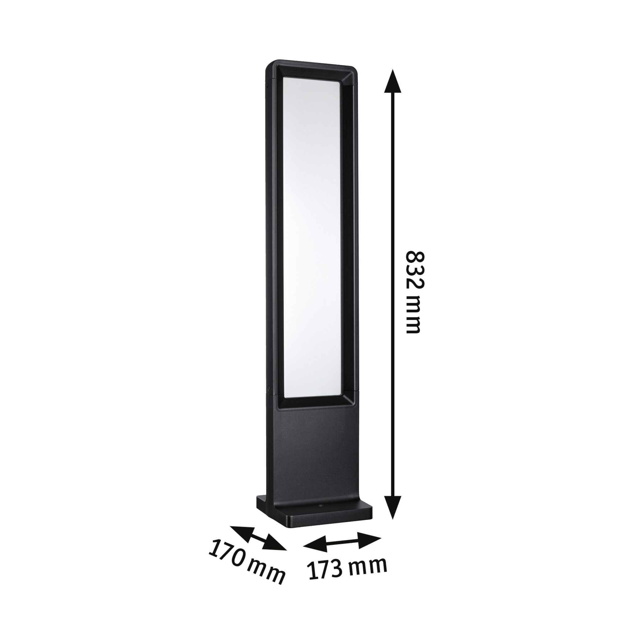 Black LED outdoor light in plastic with rectangular design measuring 832x173x170 mm