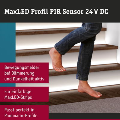 MaxLED Profil PIR Sensor 24 V DC für einfarbige LED-Strips mit Bewegungsmelder bei Dunkelheit