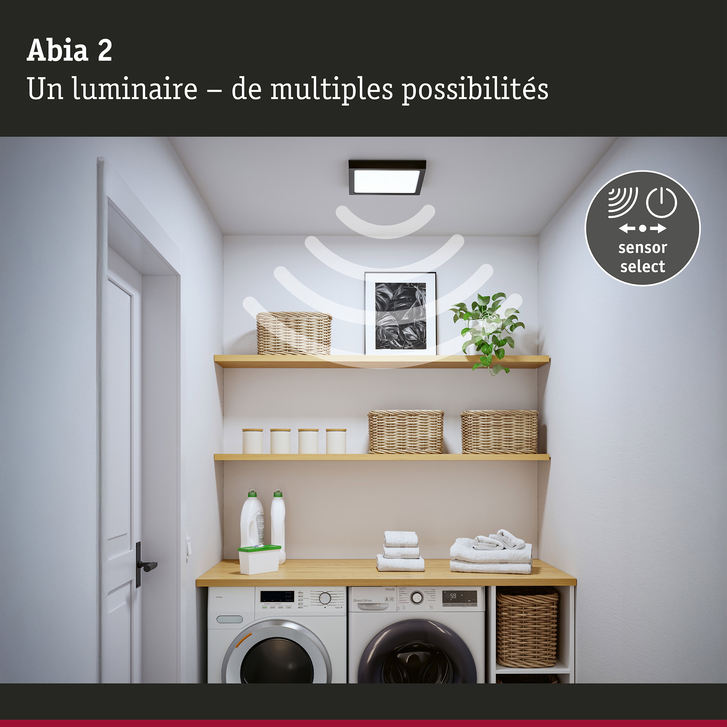 Panneau LED Abia 2 White Select Détecteur de mouvement crépusculaire (HF) carré 300x300mm 14W 900lm White Select Noir