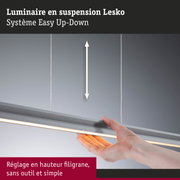 Luminaire suspendu Lesko gris avec système Easy Up-Down et réglage de hauteur sans outil