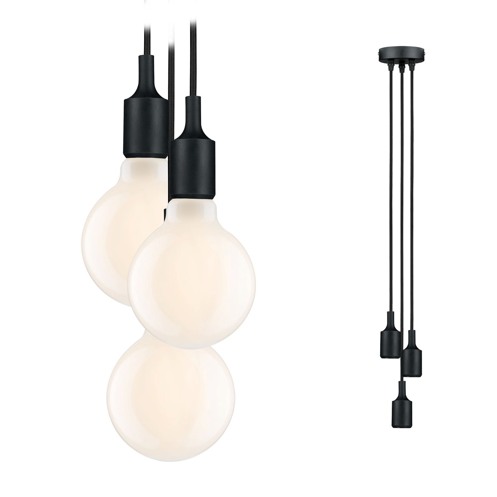 Pendant luminaire Fabric cable E27 max. 3x20W Black dimmable