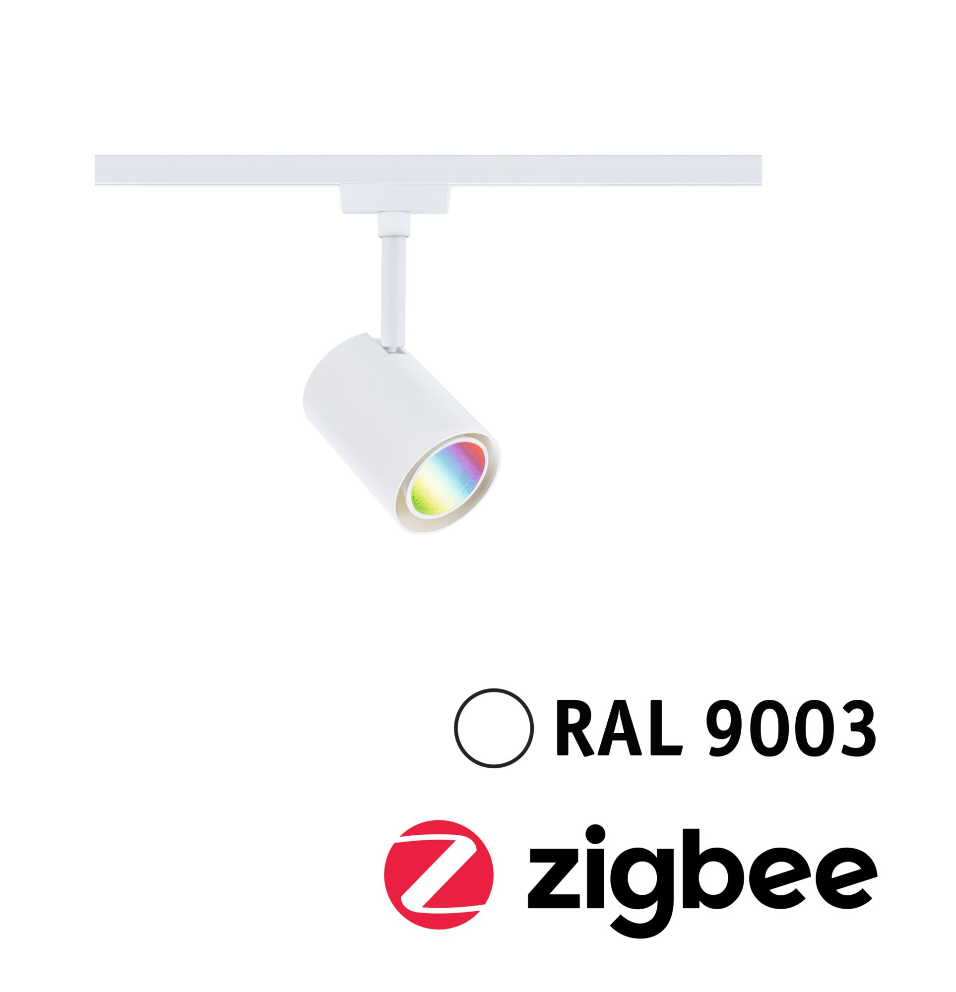 URail Spot sur rail Smart Home Zigbee 3.0 Luxe GU10 350lm 4,8W RGBW+ gradable 230V Blanc signal Spot LED en métal blanc avec fonction Zigbee pour éclairage intelligent