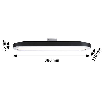 Schwarze LED-Deckenleuchte aus Metall mit weißem Diffusor, Maße 380x110x35 mm, moderne Raumbeleuchtung