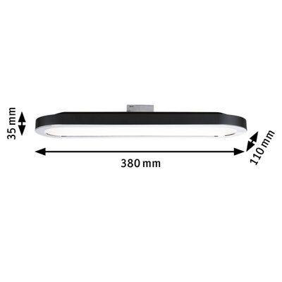 Schwarze LED-Deckenleuchte aus Metall mit weißem Diffusor, Maße 380x110x35 mm, moderne Raumbeleuchtung