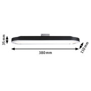 Czarna metalowa lampa sufitowa LED z białym dyfuzorem, 380x110x35 mm, nowoczesne oświetlenie wnętrz