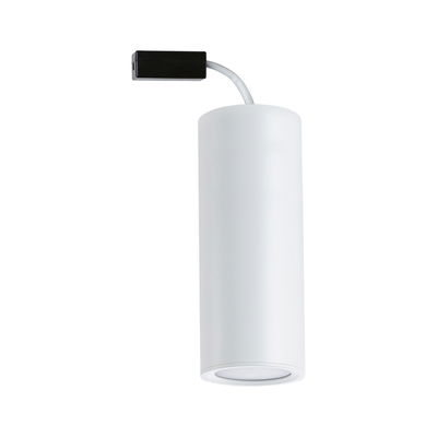 Moderne hvid cylindrisk metal LED-spot med sort tilslutningskabel til indendørs belysning