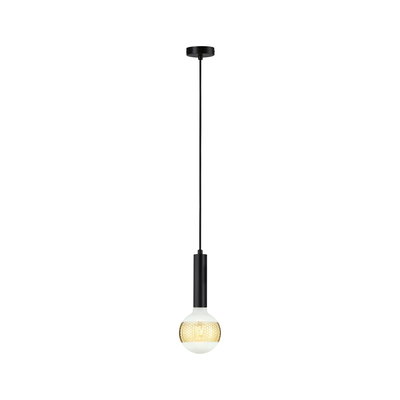 Modern pendant light with black metal and warm white LED bulb design for stylish home lighting