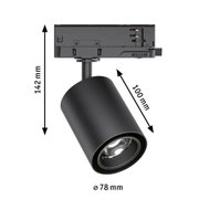 Schwarzer LED-Spot aus Metall mit 142 mm Höhe und 78 mm Durchmesser für moderne Innenbeleuchtung