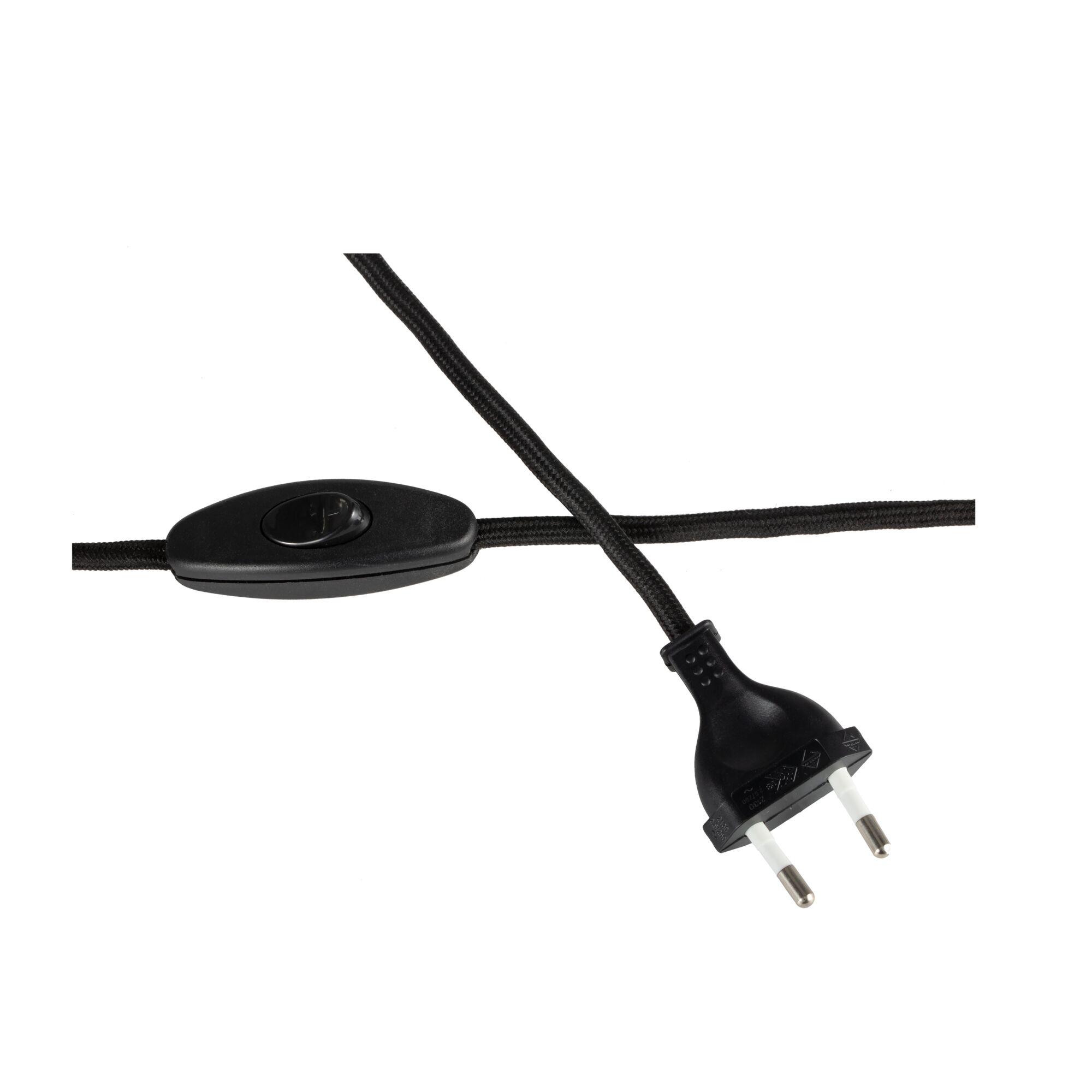 Black power cable with on/off switch and Euro plug for electrical devices and lamps