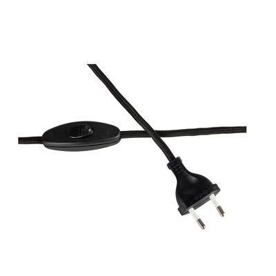 Black power cable with on/off switch and Euro plug for electrical devices and lamps