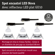 Spot encastré LED Nova en aluminium argenté avec lampe LED GU10 interchangeable