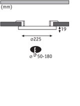 Technische Zeichnung mit Maßen Ø225 mm Durchmesser und 19 mm Höhe für Einbauleuchte