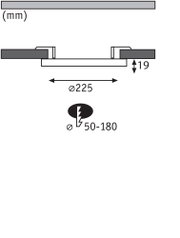 Technische Zeichnung mit Maßen 225 mm Durchmesser und 19 mm Höhe für Einbauleuchte