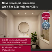 Nova recessed luminaire with flat LED reflector GU10, 55 mm installation depth, splash-proof IP44