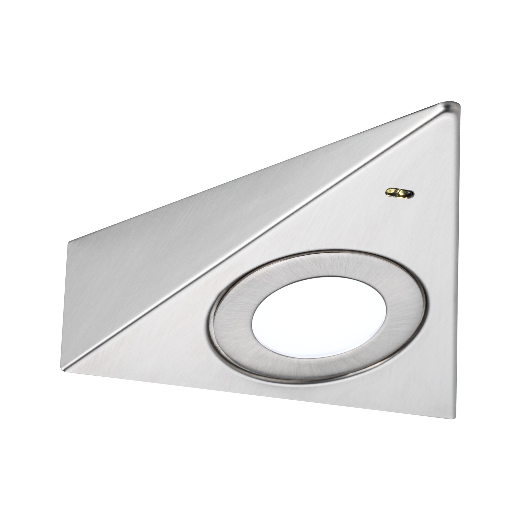Dreieckige LED-Einbauleuchte aus gebürstetem Edelstahl in Silber für moderne Innenbeleuchtung