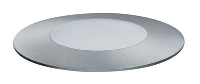 Round LED recessed panel in brushed silver aluminium with white light diffuser