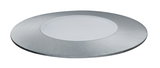 Round LED recessed panel in brushed silver aluminium with white light diffuser