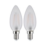 Zwei matte LED-Kerzenlampen mit E14-Fassung in klarer Glasform für energiesparende Beleuchtung
