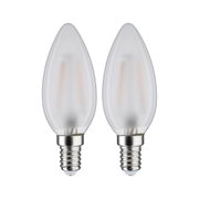 Zwei matte LED-Kerzenlampen mit E14-Fassung in klarer Glasform für energiesparende Beleuchtung