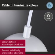 White cable matching luminaire colour with IP44 rating for adjustable pendant light