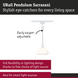 White URail Pendulum Sarrasani pendant light with adjustable height and flexible light source options