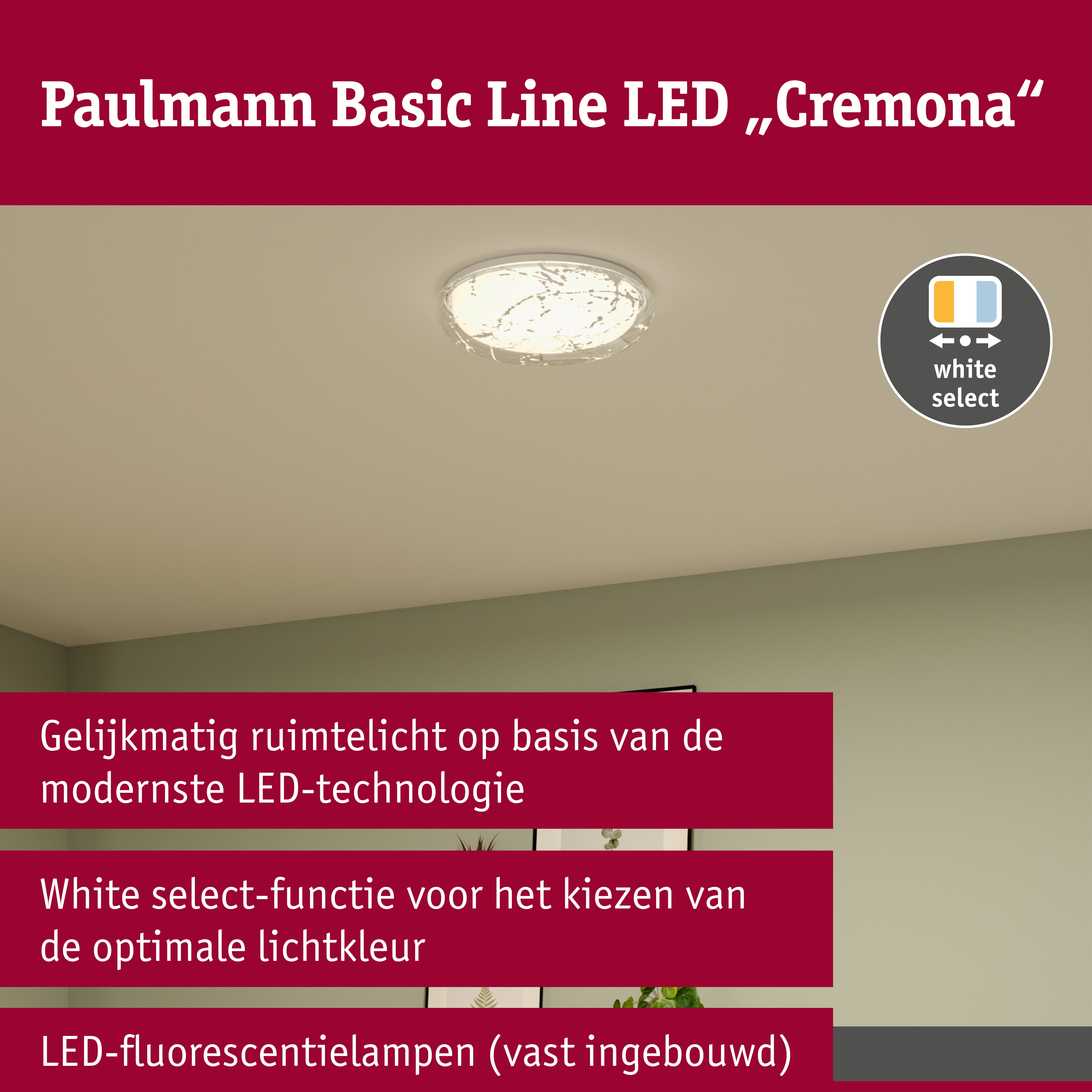 LED-plafondlamp Cremona White Select 370mm 230V 21,2W Wit/Transparant
