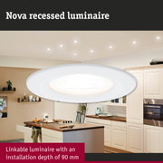 Nova recessed luminaire in white with 90 mm installation depth for modern kitchen lighting