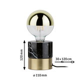 Moderne tafellamp met zwarte marmeren voet en gouden LED-lamp, 120 mm hoog, 110 mm diameter