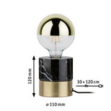 Moderne Tischlampe mit schwarzem Marmorfuß und goldener LED-Glühbirne, 120 mm hoch, 110 mm Durchmesser