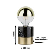Modern table lamp with black marble base and gold metal housing, LED bulb with gold cap