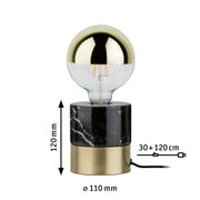 Modern table lamp with black marble base and gold metal housing, LED bulb with gold cap