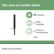Luminaire LED noire avec piquet de terre et diffuseur blanc pour éclairage de jardin