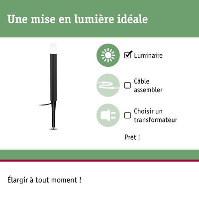 Luminaire extérieur LED noir avec piquet et tête blanche pour éclairage de jardin