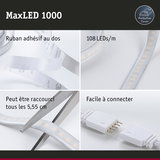 Bande LED MaxLED 1000 avec 108 LEDs/m, ruban adhésif, coupable tous les 5,55 cm, facile à connecter