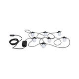Black string lights with eight white globe bulbs and long cable for outdoor lighting and decoration