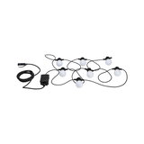 Black string lights with eight white globe bulbs and long cable for outdoor lighting and decoration