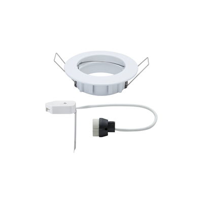 Witte kunststof inbouwspot met veerclips en kabelconnector voor LED-verlichting
