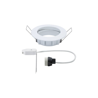 Witte kunststof inbouwspot met veerclips en kabelconnector voor LED-verlichting