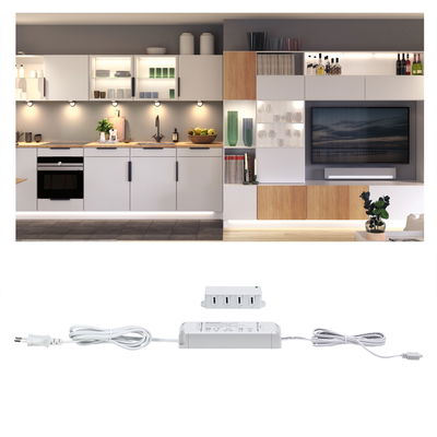 Weißes LED-Trafo-Set mit Anschlusskabel für Küchen- und Wohnraumbeleuchtung, energiesparend