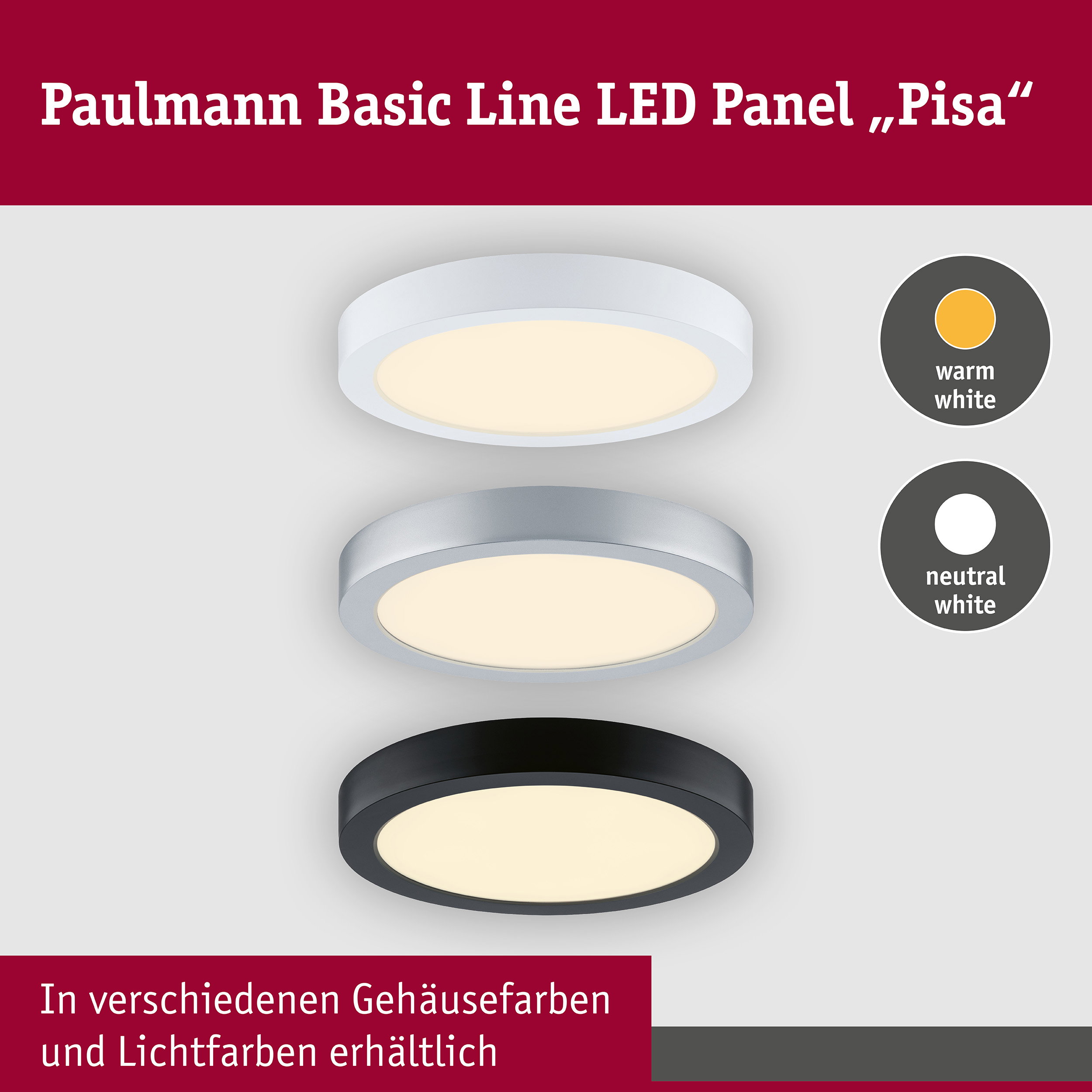 LED Panel Pisa 4000K 290mm 1800lm 17W Weiß matt