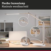 Witte FlexBar LED-bureaulamp met verstelbare gewrichten voor flexibele kantoorverlichting