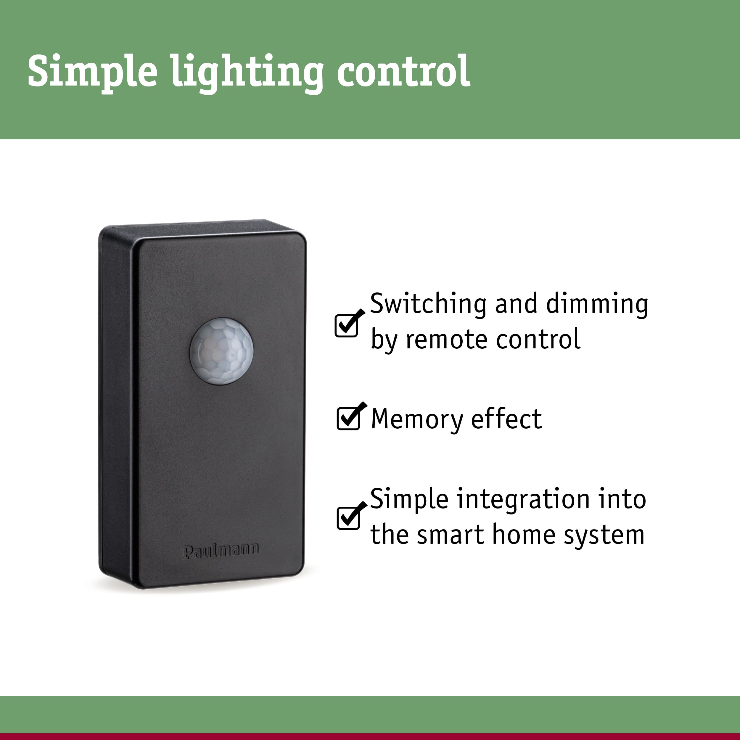 Black plastic motion sensor with simple lighting control and remote control feature