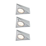 Trois spots LED encastrés triangulaires en acier inox brossé avec lumière blanc chaud pour éclairage d'accent