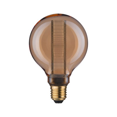 Round LED bulb with brown glass and gold base for energy-efficient lighting solutions