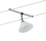 Spot sur câble moderne avec abat-jour en verre blanc et métal chromé pour éclairage flexible