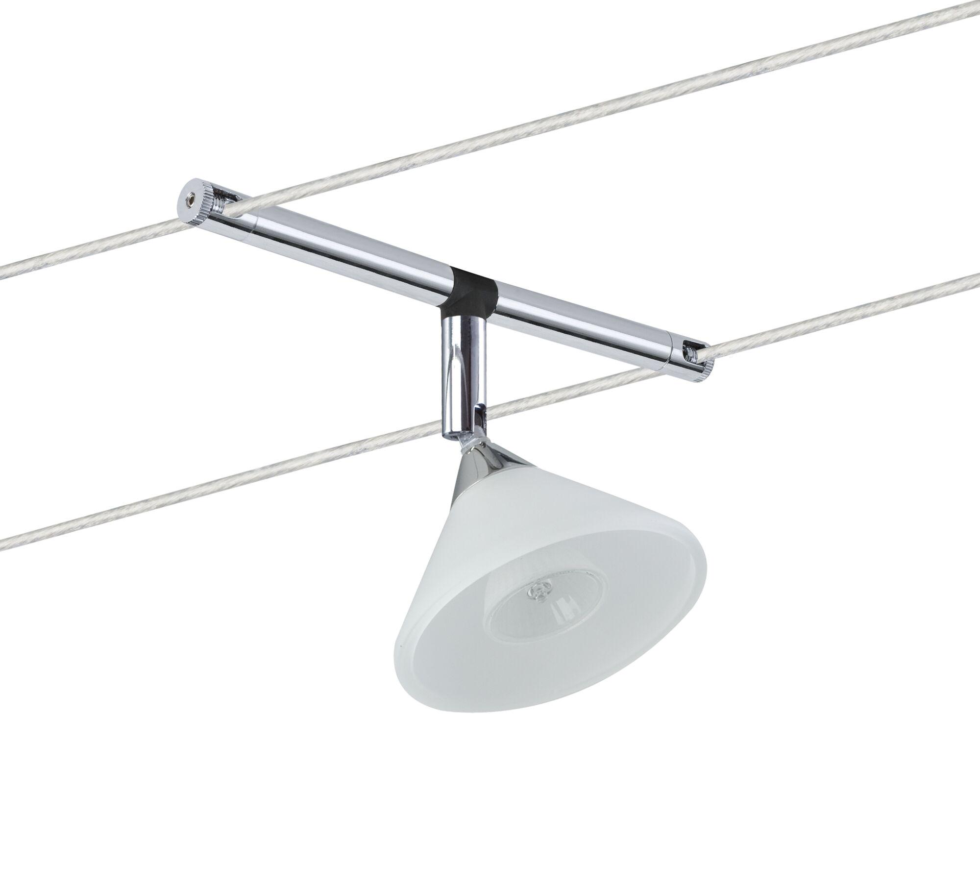 Chrome cable spotlight with white glass lampshade for modern lighting solutions
