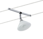 Chrome cable spotlight with white glass lampshade for modern lighting solutions