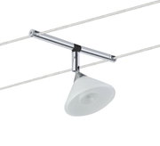 Chroom kabelspot met witte glazen kap voor moderne verlichting